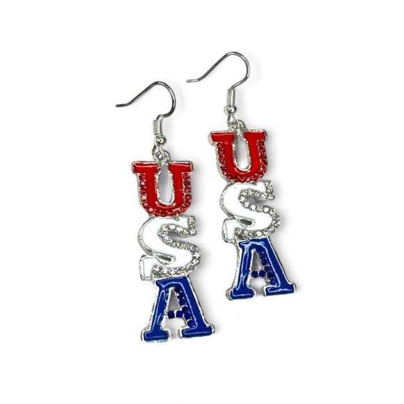 Americana 🇺🇸 USA Dangle Earrings silver tone NWOT - Picture 3 of 4